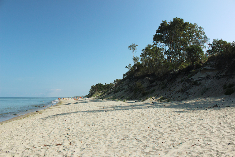 Пляж на Куршской косе. Берег широкий с чистым и белым песком