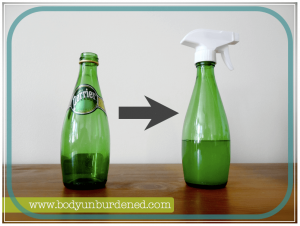 Reusing Glass Bottles by Attaching a Spray Nozzle.