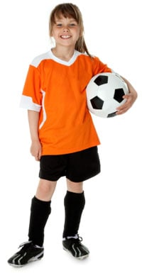 child in soccer uniform