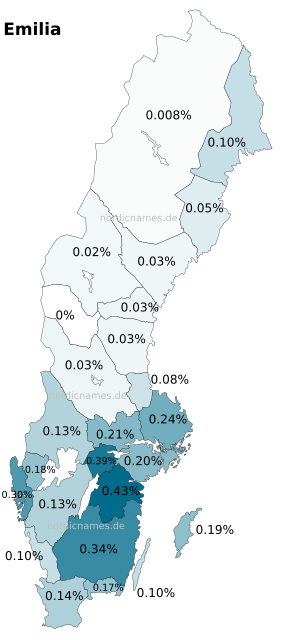 Swedish Regional Distribution for Emilia (f)