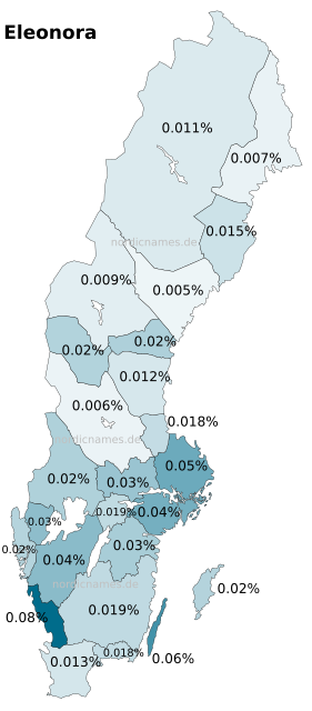 Swedish Regional Distribution for Eleonora (f)